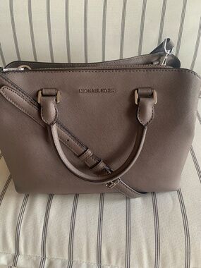 Michael Kors Saffiano Leather Satchel in Brown Taupe